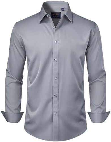 Weinexra Mens Dress Shirt Long Sleeve Hidden Zip T-Shirts Business